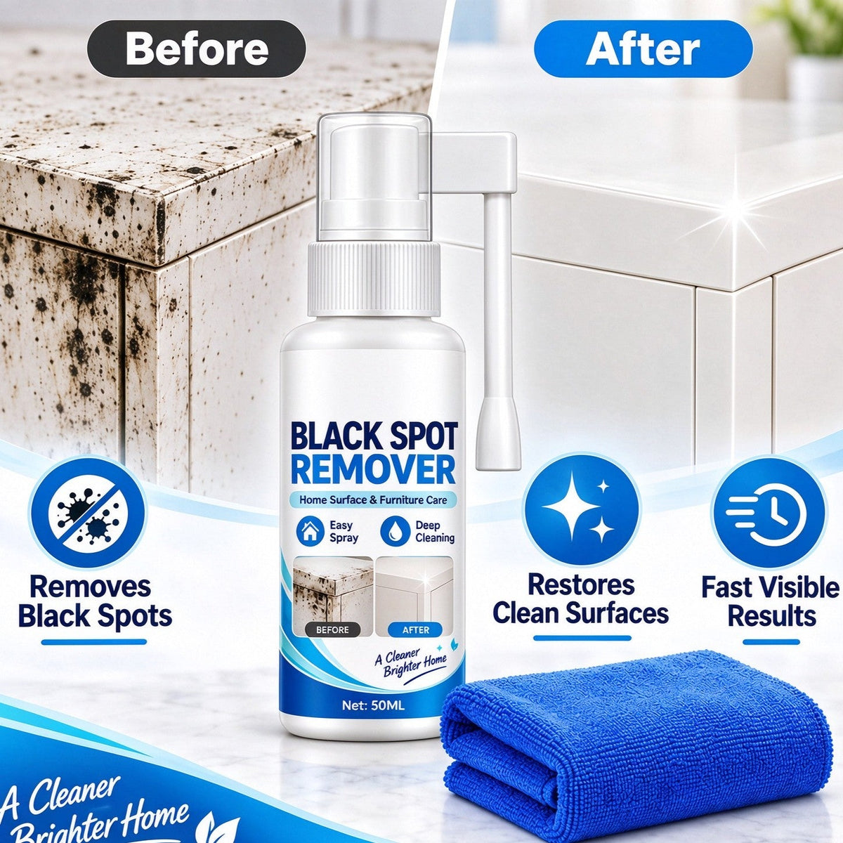 🥳2026 HOT SALE🥳💞50K+ SOLD! 🧴✨ 50% OFF! Household Mould Remover Spray – breaks down black mould & grime on tiles, walls, frames & furniture. Extended nozzle, no scrubbing, visible results! 🛡️✅