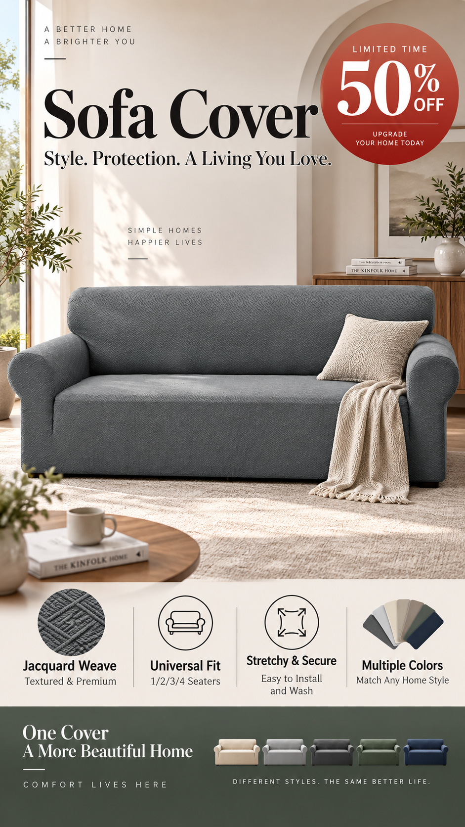 🥳2026 HOT SALE🥳💞50K+ SOLD! 🛋️✨ 50% OFF! Jacquard Sofa Cover – high-stretch fit, anti-slip straps & foam rods. Pet-friendly, breathable & machine washable. Refresh your sofa! 🛡️✅