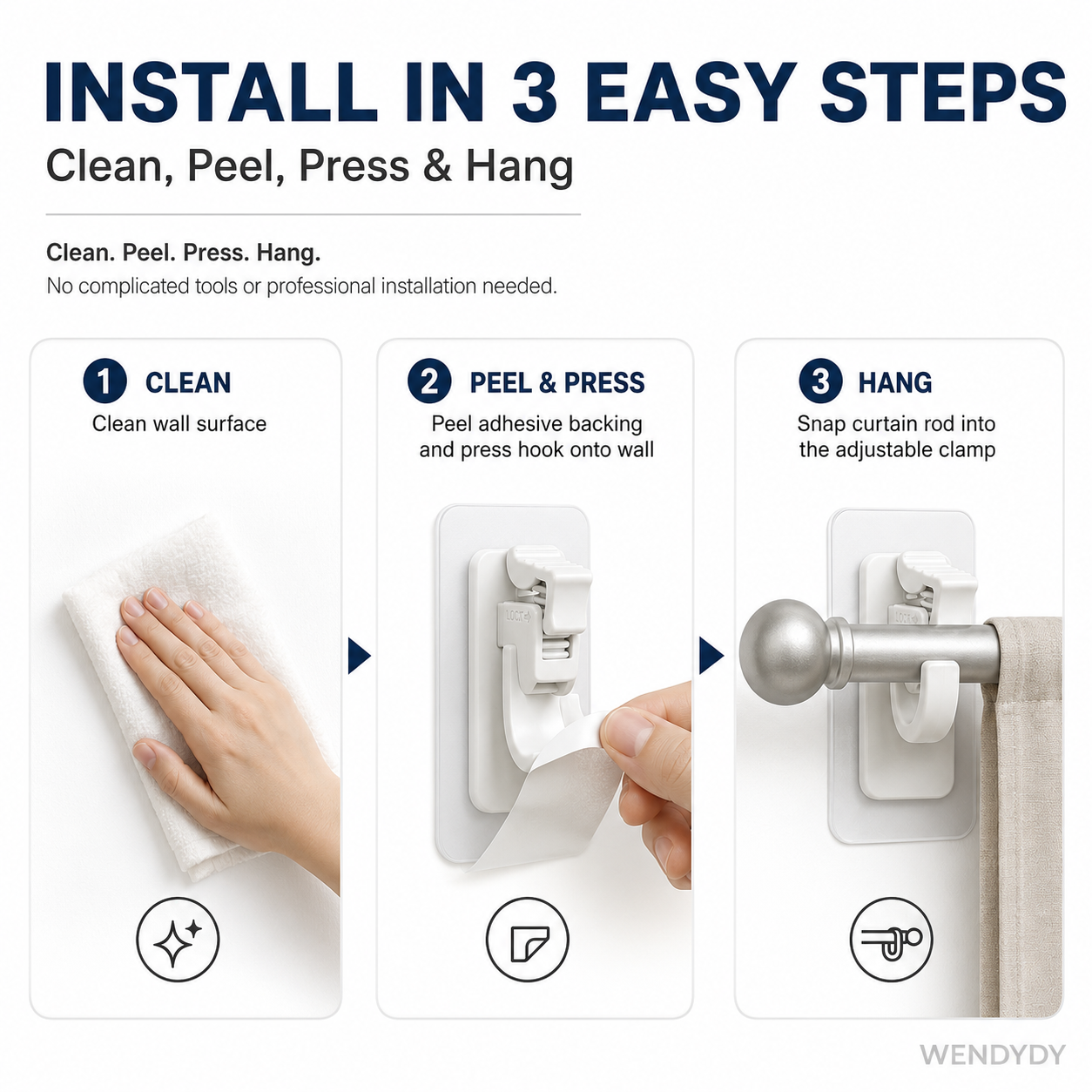 🥳2026 HOT SALE🥳💞50K+ SOLD!🔧🏠 50% OFF! Nail-Free Adjustable Curtain Rod Hooks – Strong adhesive, holds up to 2kg. No drills, no mess, no wall damage. Adjust to fit any rod! 🪟✨