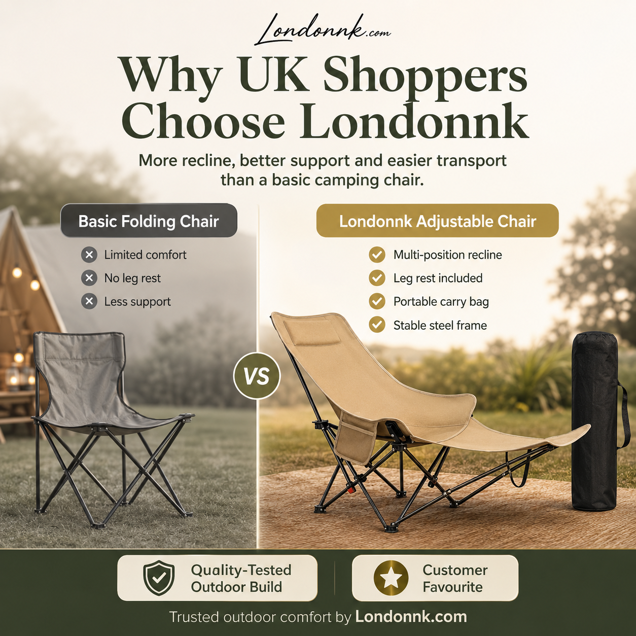 🥳2026 HOT SALE🥳💞50K+ SOLD!🪑🛡️ 50% OFF! Portable Folding Outdoor Chair – 300lb capacity, carbon steel frame, 3‑4 reclining positions. Anti‑sink feet, stable on any terrain! 🏕️✨