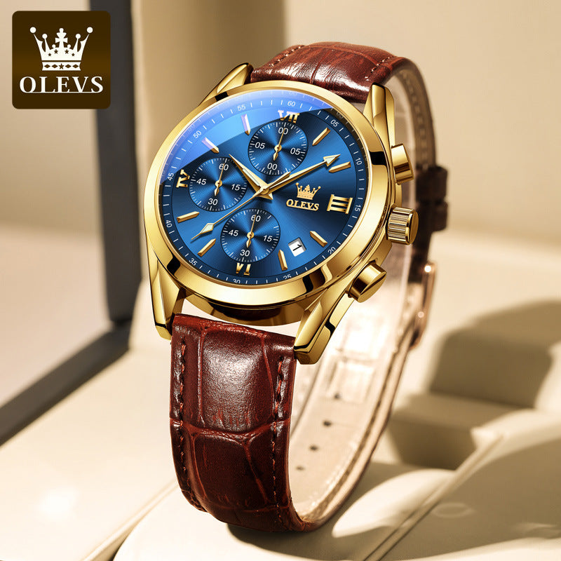 🥳2026 HOT SALE🥳💞50K+ SOLD!⌚💼 50% OFF! OLEVS Chronograph Watch – Triple‑eye, six‑hand. Genuine leather, casual elegance. Precise & reliable. 🕰️✨