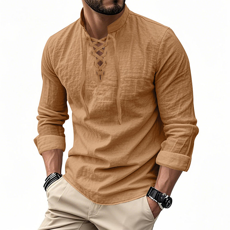🥳2026 HOT SALE🥳💞50K+ SOLD!👔🧥 50% OFF! Men's Casual Lace-Up Shirt – Smart in seconds! No-tie modern collar, soft breathable cotton. Effortless style for coffee dates or Sunday roasts. ☕👴