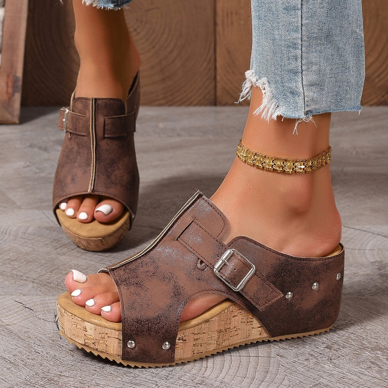 🥳2026 HOT SALE🥳💞50K+ SOLD!👡💨 50% OFF! Peep Toe Wedge Sandals – Thick platform, slip‑resistant sole. All‑day comfort without sacrificing height. 🌸✨