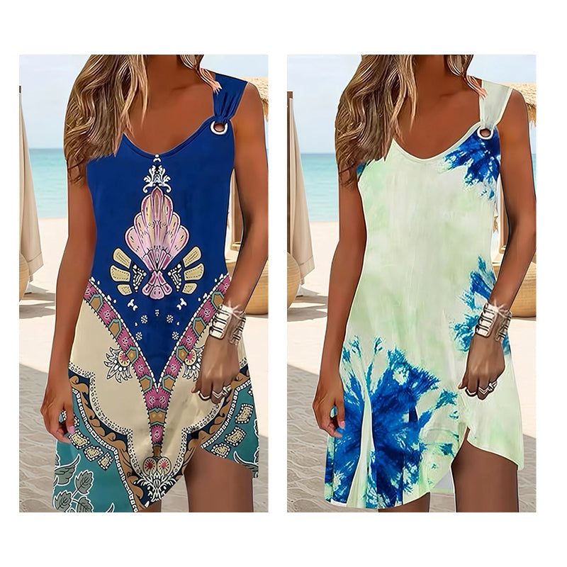 🥳2026 HOT SALE🥳💞50K+ SOLD!🏖️💨 50% OFF! Plus Size Boho Dress – Relaxed silhouette, natural waist. Skin‑friendly fabric, effortless style. Blue, pink & mint options. Your vacation essential. 🌊✅