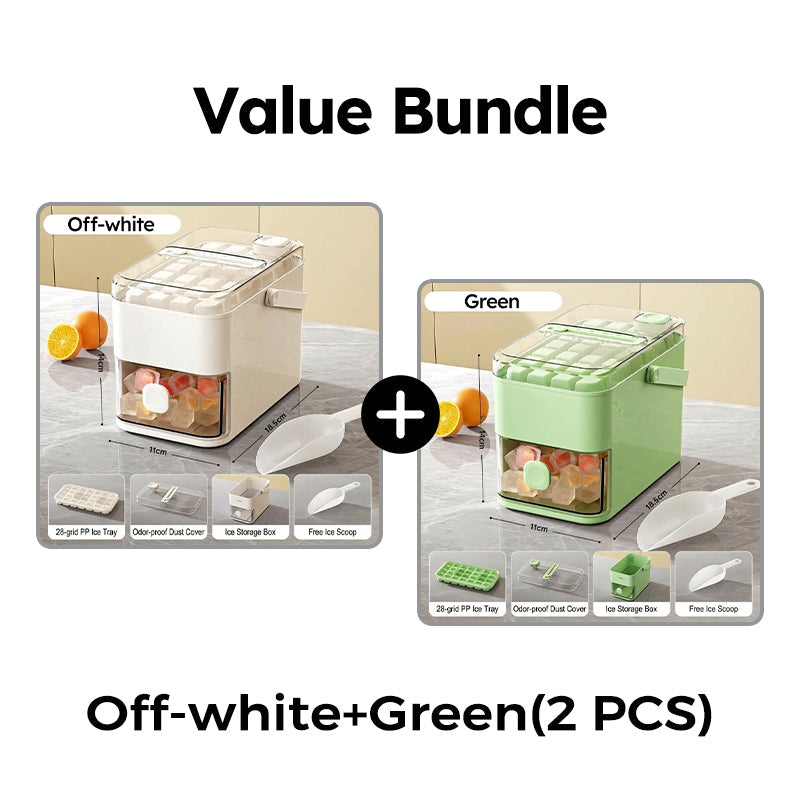 🥳2026 HOT SALE🥳💞50K+ SOLD!❄️🔒 50% OFF! Press‑Type Ice Tray with Storage – Airtight lid blocks fridge odours, keeps ice pure & fresh. Large bin, includes scoop. A kitchen must! 🧊💪