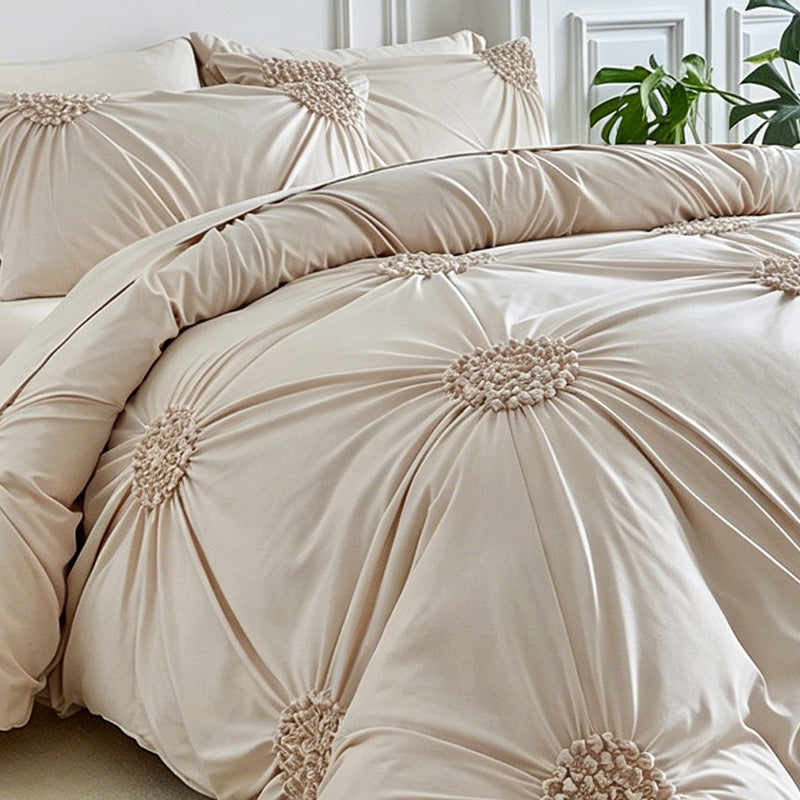 🥳2026 HOT SALE🥳💞50K+ SOLD!💤🌙 50% OFF! Elegant Tufted Floral Pinch Pleat Duvet Cover Set – Premium soft & breathable blend, timeless khaki tone. 35K+ sold – create your dream bedroom today! 🛏️✨