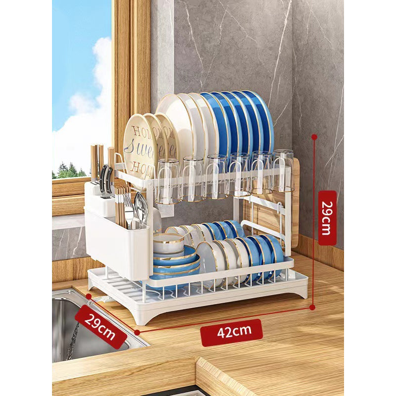 🍽️ Double the Drying Space – 2-Tier Dish Rack with Rustproof Frame & Drainboard. 50% Off. UK Stock