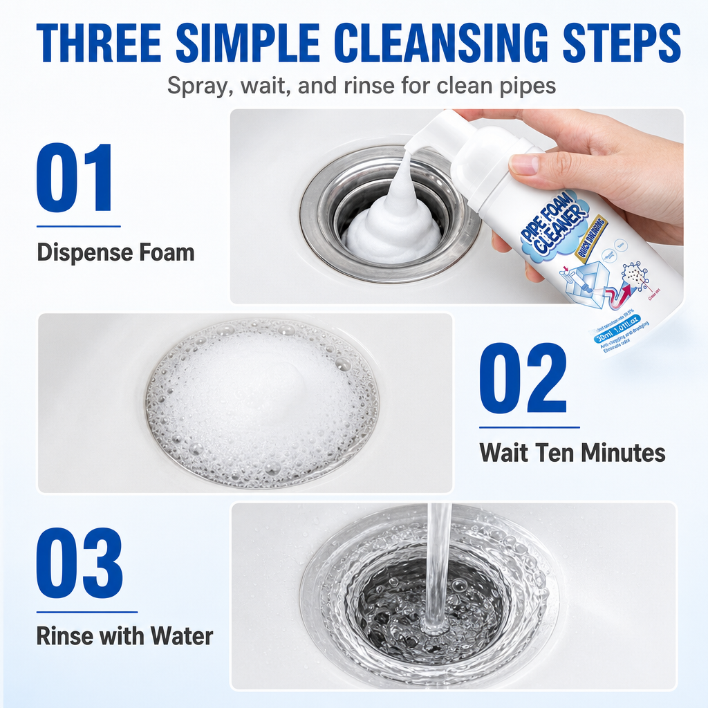 🥳2026 HOT SALE🥳💞50K+ SOLD! 🚿💨 Pipe Foam Cleaner – expanding foam dissolves grease & clears U-bend clogs fast. Kills foul odours too – watch standing water drain instantly! 🧼✅