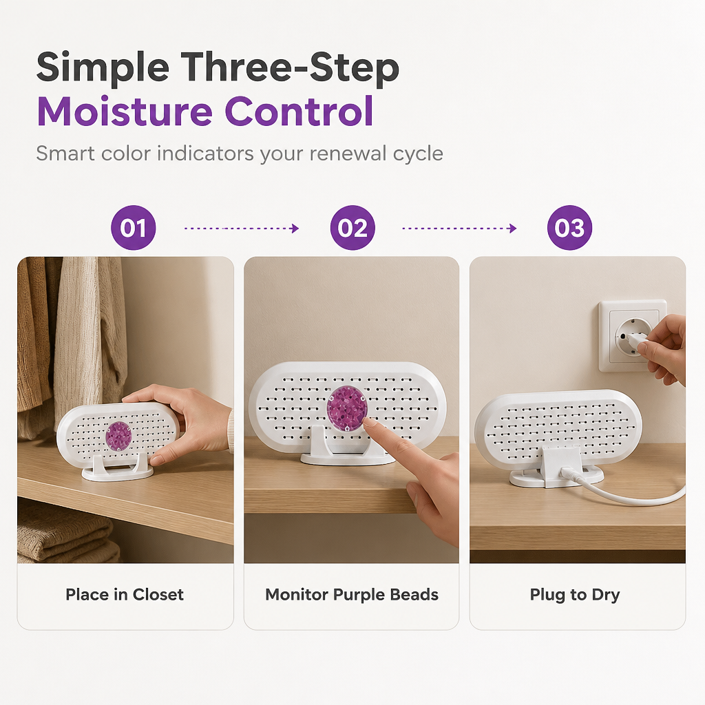 🥳2026 HOT SALE🥳💞50K+ SOLD! 🧺💧 50% OFF! Mini Reusable Dehumidifier – 360° air intake, visual indicator, USB rechargeable. Keeps wardrobes & bathrooms dry, no more musty smells! ✨✅