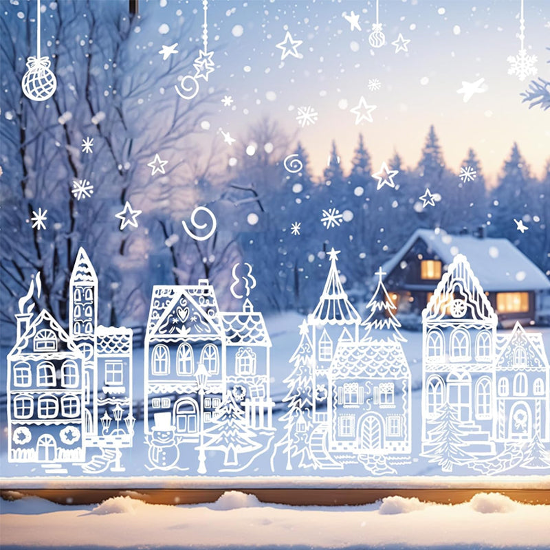 🥳2026 HOT SALE🥳💞50K+ SOLD! 🎄🪟 50% OFF! Christmas Village Window Cling Set – 78 pieces, static cling, no glue, reusable. Double-sided visible. Transform windows into a festive wonderland! ✨✅