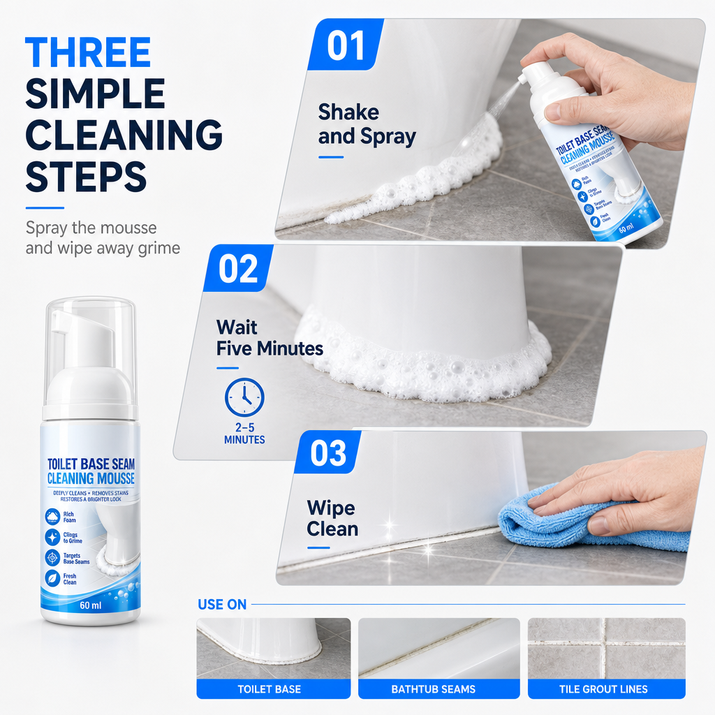 🥳2026 HOT SALE🥳💞50K+ SOLD! 🚽💨 50% OFF! Toilet Base Seam Cleaning Mousse – clinging foam penetrates deep crevices, dissolves grime without scrubbing. Instant visible results! 🧼✅