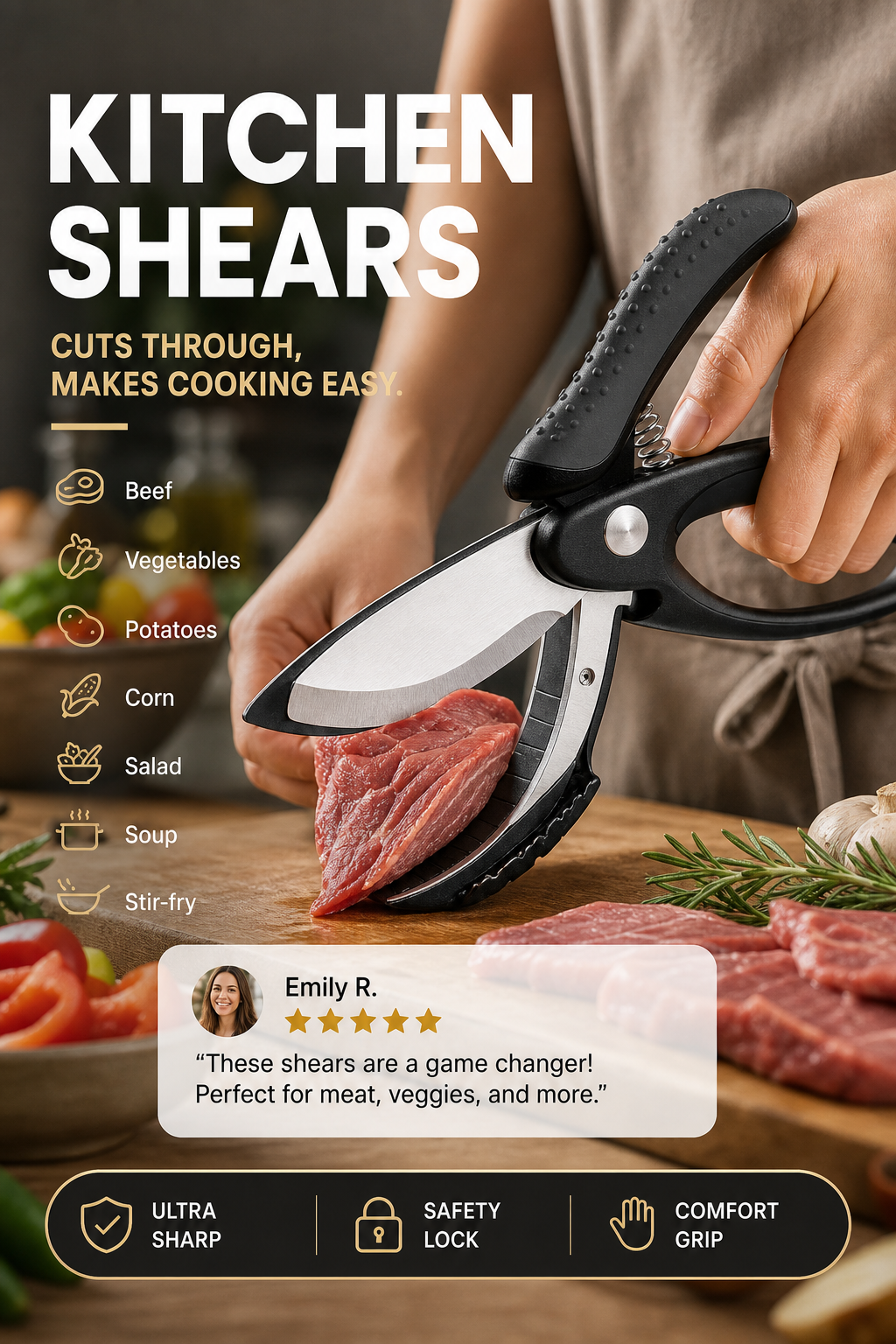 🥳2026 HOT SALE🥳💞50K+ SOLD! ✂️🥗 50% OFF! Multifunctional Kitchen Scissors – food-grade stainless steel, double-layer blades, ergonomic grip. Cut veg, fruit & herbs with no chopping board! 🏠✅