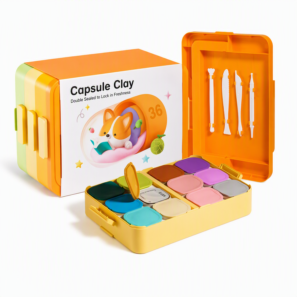 🥳2026 HOT SALE🥳💞50K+ SOLD! 🎨✨ 50% OFF! Kids Capsule Clay Set – non-toxic, odorless, ultra-light. Sealed cups keep clay soft, tiered organizer & tools included. Creative fun anywhere! 🛡️✅