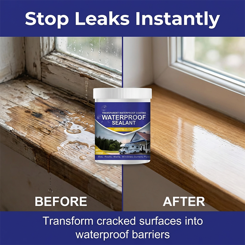 🥳2026 HOT SALE🥳💞50K+ SOLD! 💧🛡️ Transparent Waterproof Sealant – crystal-clear finish, quick-drying & durable. Brush on for roofs, bathrooms, tiles & more. No more leaks! ✨🔧