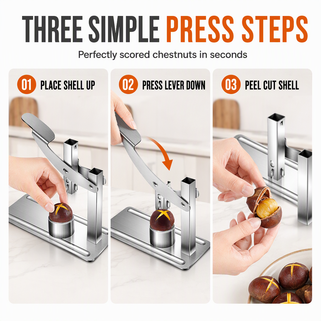 🥳2026 HOT SALE🥳💞50K+ SOLD! 🌰🔧 50% OFF! Stainless Steel Chestnut & Nut Cracker – lever action saves hand strain, stable base & safe scoring. Crack nuts easily! 🛡️✅
