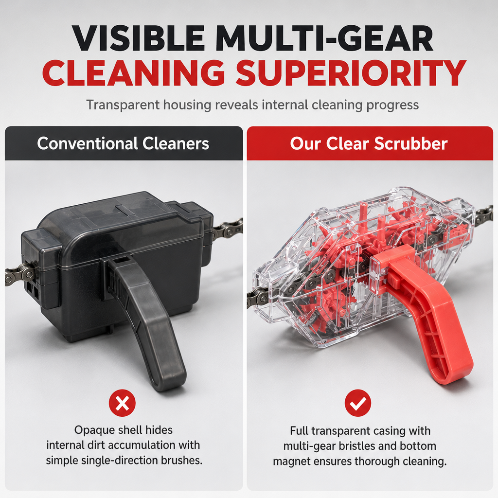 🥳2026 HOT SALE🥳💞50K+ SOLD! 🚲🔧 50% OFF! Transparent Bicycle Chain Cleaner Tool – rotating bristles scrub deep, visible degreasing & magnet catches metal shavings. Cleaner chains, smoother rides! ✨✅