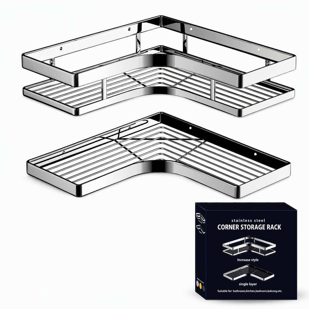 🥳2026 HOT SALE🥳💞50K+ SOLD! 🚿🧴 50% OFF! No-Drill Bathroom Corner Shelf – 8mm thickened flat bar, rustproof stainless steel, strong adhesive. Maximizes corner storage without wall damage! 🛡️✅