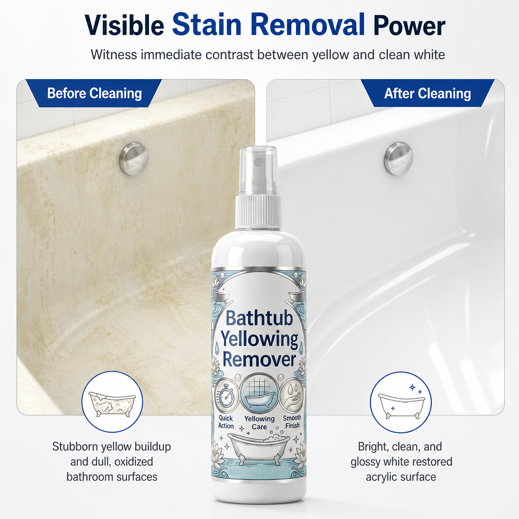 🥳2026 HOT SALE🥳💞50K+ SOLD! 🛁✨ 50% OFF! Bathtub Yellowing Remover & Ceramic Cleaner – lifts stubborn yellow stains, restores glossy white shine. Includes scrub sponge – easy, powerful clean! 🧽✅