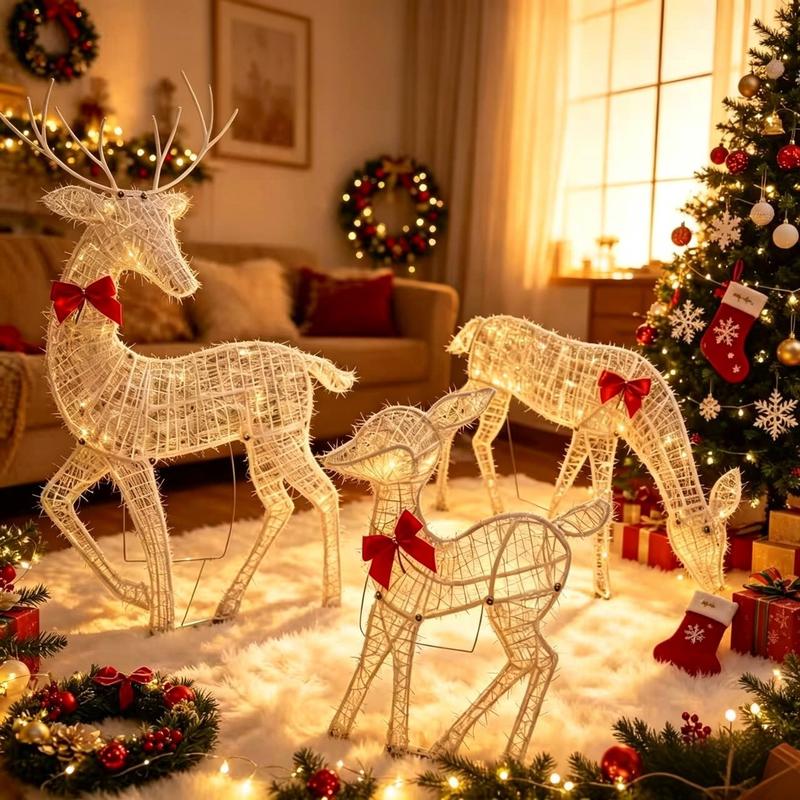 🥳2026 HOT SALE🥳💞50K+ SOLD! 🎄🦌 50% OFF! LED Christmas Reindeer Family Set – 3 pieces with lit bows, sturdy iron build. Warm festive glow for indoors & garden! ✨💚