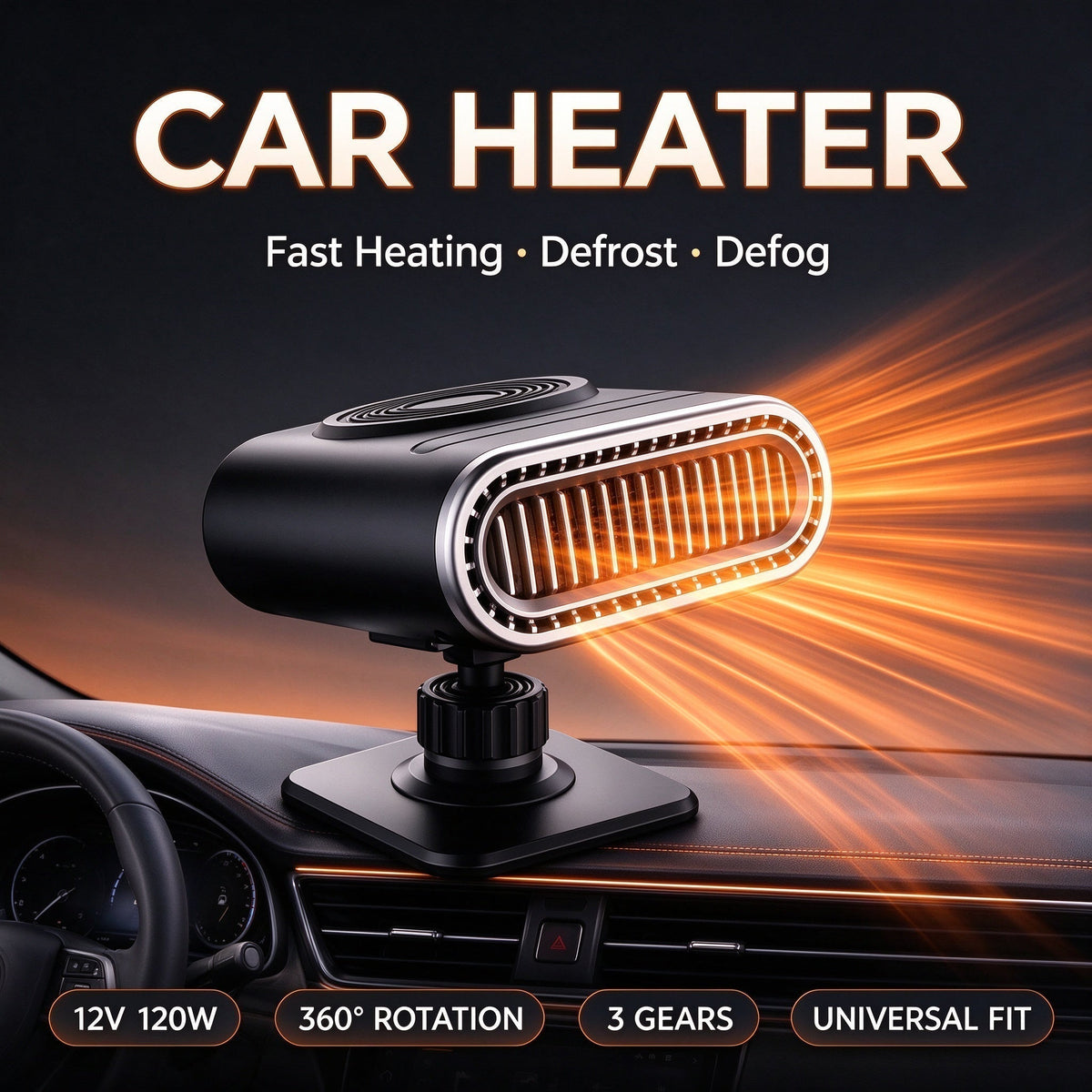 🥳2026 HOT SALE🥳💞50K+ SOLD! 🚗🔥 50% OFF! 2-in-1 Portable Car Heater & Windscreen Defroster – compact 12V, fast heat clears frost & fog, 360° rotation & 3 gears. Warm, clear driving in minutes! 🛡️✅