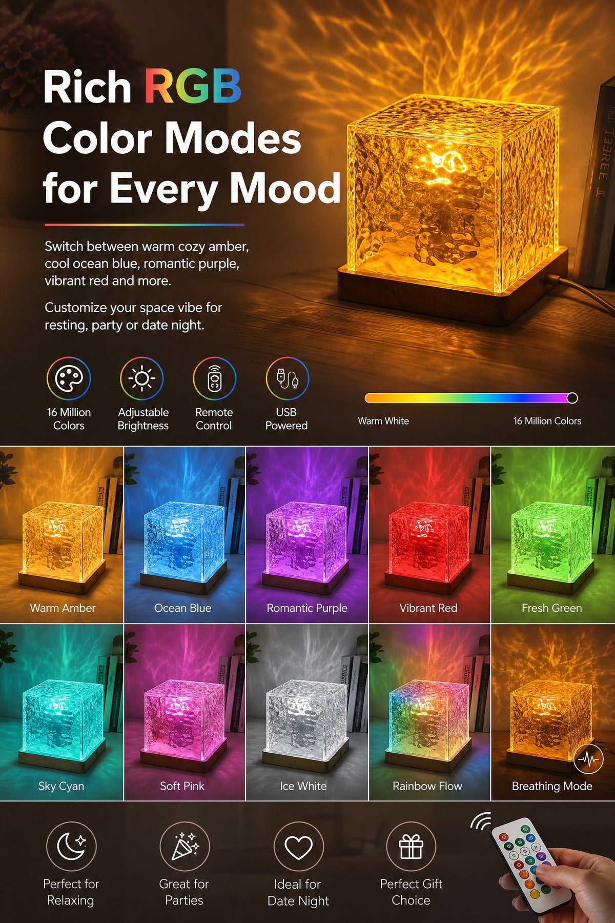🥳2026 HOT SALE🥳💞50K+ SOLD! 🌊💤 50% OFF! Dynamic Water Ripple LED Light – soothing ripple effect, soft flicker-free glow. USB powered, 3W, ideal for bedtime relaxation & reading. 🛋️✨