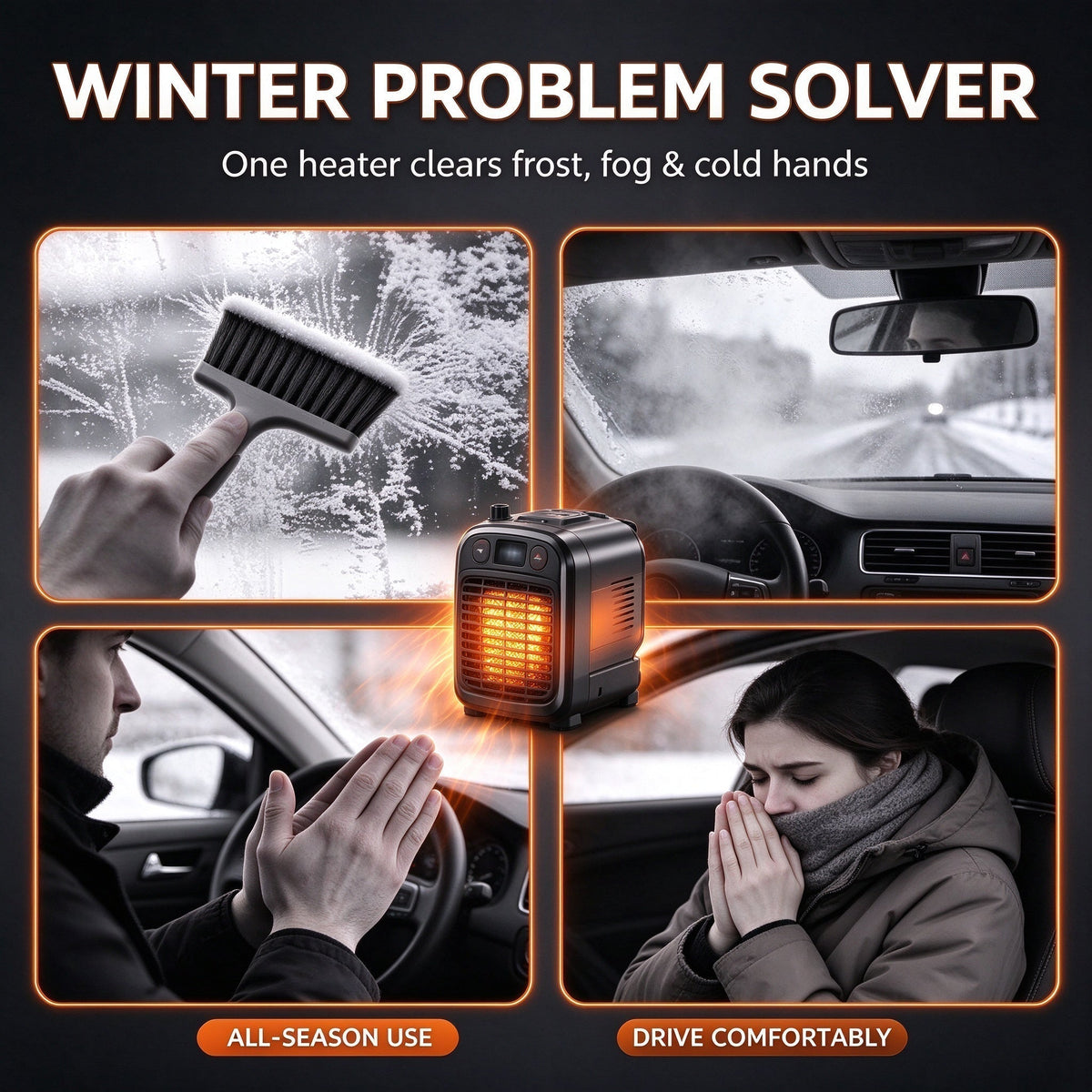 🥳2026 HOT SALE🥳💞50K+ SOLD! 🚗🔥 50% OFF! 2-in-1 Portable Car Heater & Windscreen Defroster – compact 12V, fast heat clears frost & fog, 360° rotation & 3 gears. Warm, clear driving in minutes! 🛡️✅