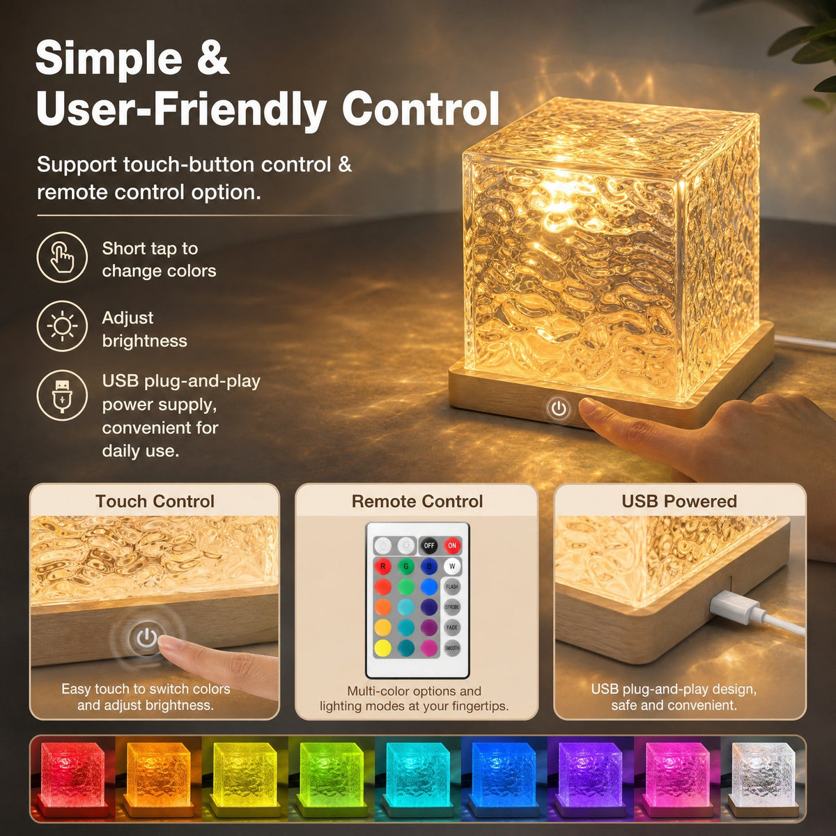 🥳2026 HOT SALE🥳💞50K+ SOLD! 🌊💤 50% OFF! Dynamic Water Ripple LED Light – soothing ripple effect, soft flicker-free glow. USB powered, 3W, ideal for bedtime relaxation & reading. 🛋️✨