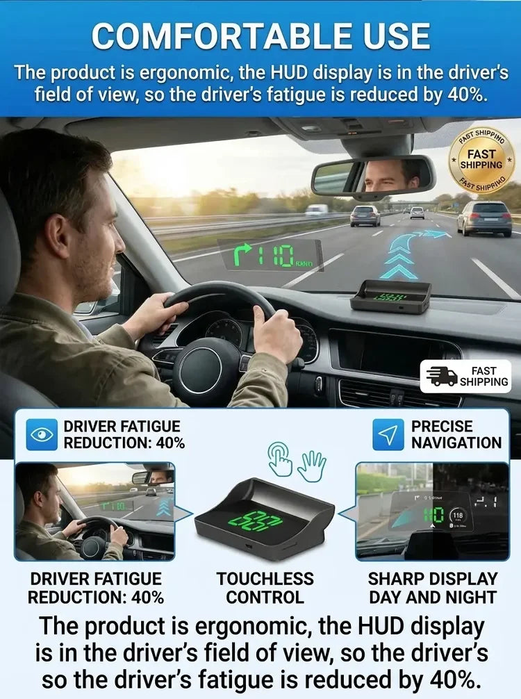 🥳2026 HOT SALE🥳💞50K+ SOLD!🚗⚡ 50% OFF! HUD Car GPS Speedometer – Traffic light countdown & red light camera alerts. Speed & direction on windscreen – no more looking down! 🛡️✨