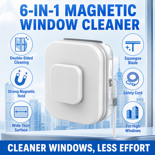 🥳2026 HOT SALE🥳💞50K+ SOLD! ⚡ 50% OFF! 6‑in‑1 Magnetic Glass Cleaner – 30% wider cleaning area, perfect for high‑rise windows. Dual pads + squeegee – flawless results from the first pass! 🧊🌀