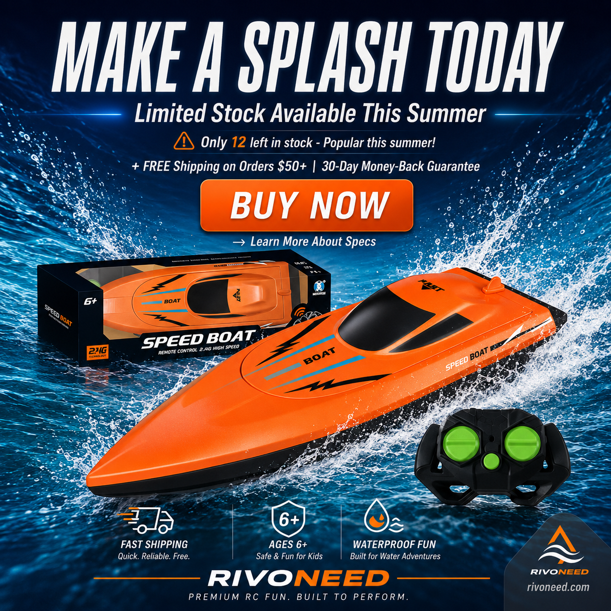 🥳2026 HOT SALE🥳💞50K+ SOLD!🌊⚡ 50% OFF! Dual‑Motor RC Boat – Twin engines, 2.4GHz control, waterproof & impact‑resistant. Slice through waves at insane speed! 🌊🚤