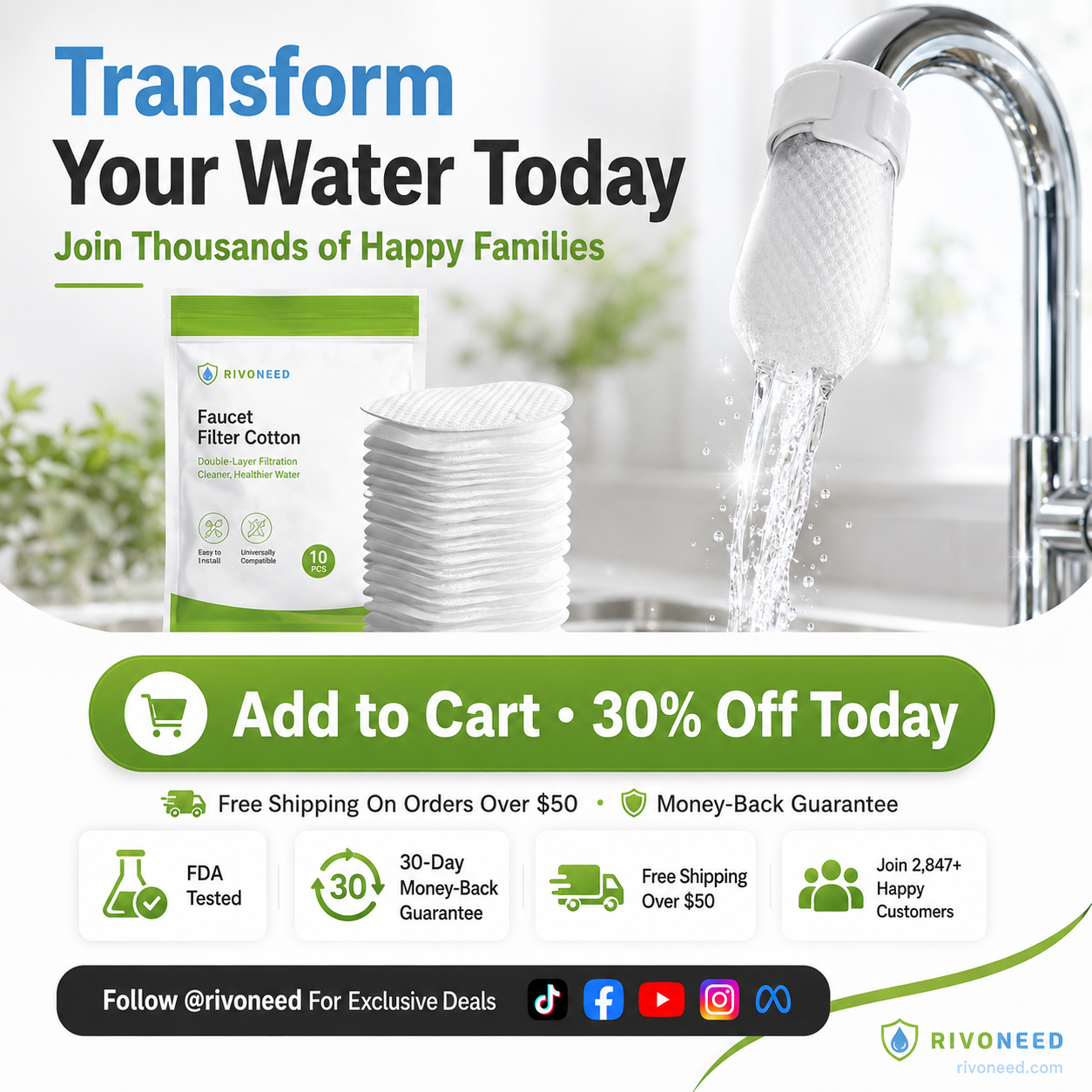 🥳2026 HOT SALE🥳💞50K+ SOLD! 🚰💧 50% OFF! Anti-Splash Kitchen Faucet Cotton Filter – Multi-layer PP cotton removes rust, sediment & impurities. Protects your tap water – cleaner, safer, better taste! 🛡️✨