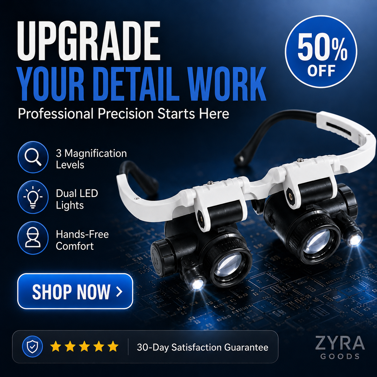 🥳2026 HOT SALE🥳💞50K+ SOLD! 🔍👓 50% OFF! LED Glasses Magnifier – 3 interchangeable lenses: 8x, 15x & 23x magnification. Built‑in LED light for clear viewing – perfect for electronics, jewellery & watch repair! 💡🔧