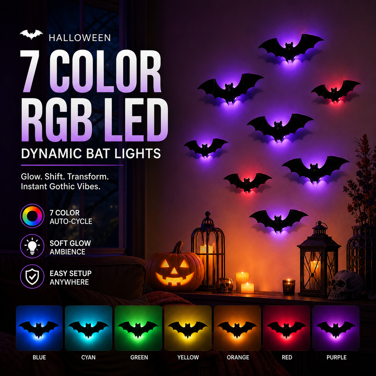 🥳2026 HOT SALE🥳💞50K+ SOLD! 🧛‍♀️🖤 50% OFF! Halloween Bat Wall Stickers – No adhesive needed, peel & stick. Remove without residue – perfect for doors, windows & walls! 🪟✅