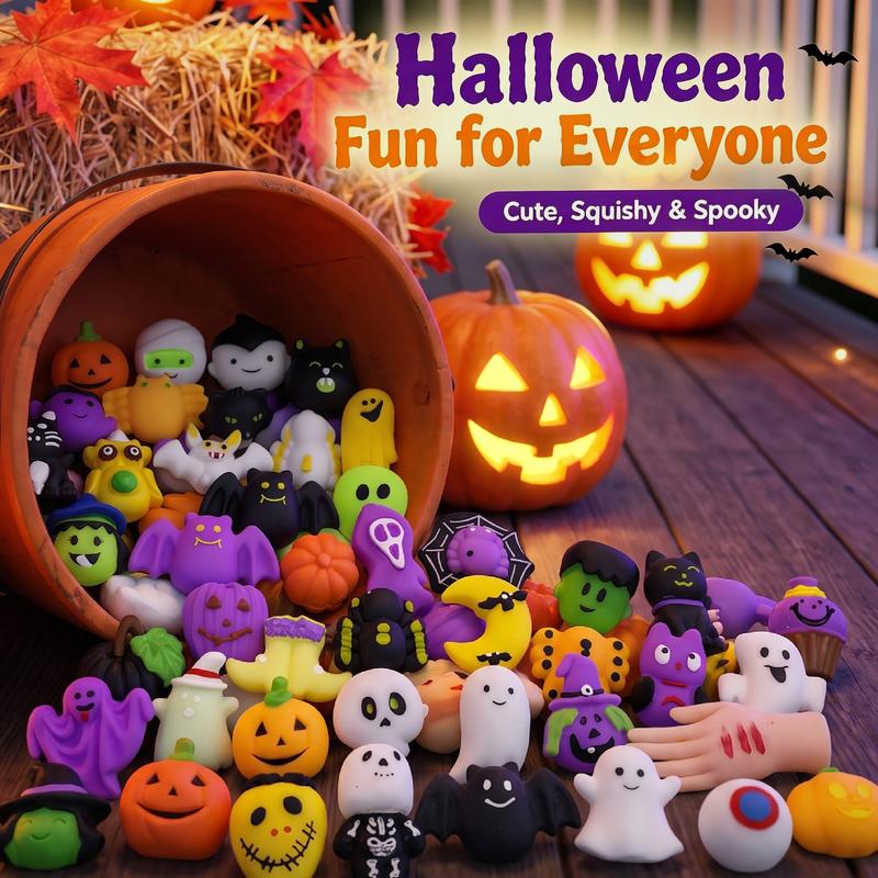 ✨50% OFF!!🎃Halloween Squishies Stress Relief Toy Set, Classic Pumpkin/Ghost/Bat Shapes, Super Soft TPR Material with Elastic Squeeze Feel🧹Classroom Rewards & Trick-or-Treat🦇🪄