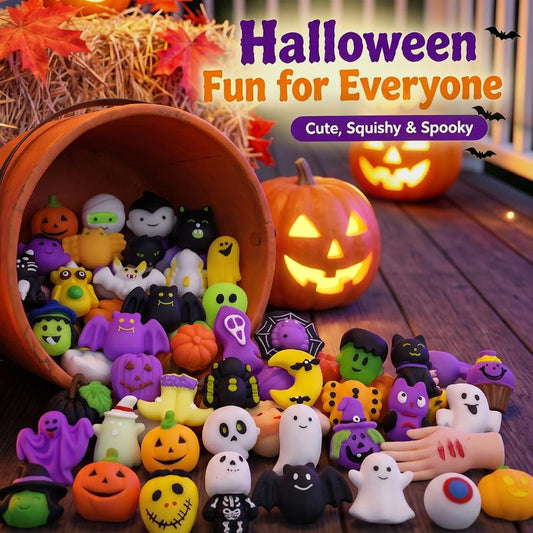 ✨50% OFF!!🎃Halloween Squishies Stress Relief Toy Set, Classic Pumpkin/Ghost/Bat Shapes, Super Soft TPR Material with Elastic Squeeze Feel🧹Classroom Rewards & Trick-or-Treat🦇🪄