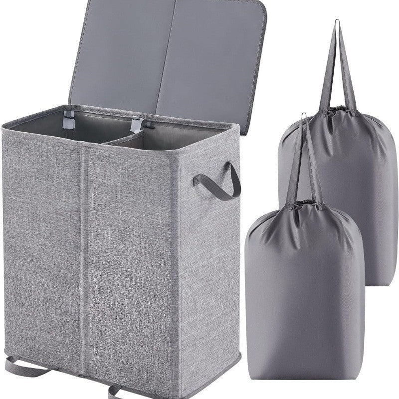🥳2026 HOT SALE🥳💞50K+ SOLD! 🧺✨ 50% OFF! Two-Compartment Laundry Basket with Lid – removable inner bags separate whites & coloureds. Keep laundry organised & tidy! 🏠💪
