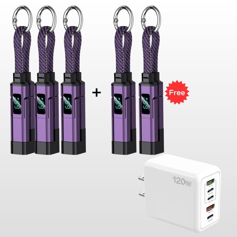🥳2026 HOT SALE🥳💞50K+ SOLD!📊🔌 50% OFF! 4‑in‑1 Keychain Charger – Built‑in digital wattmeter, zinc alloy core. Supports 65W+27W. Never guess charging speed again. A pocket‑sized power station! 💎🔄