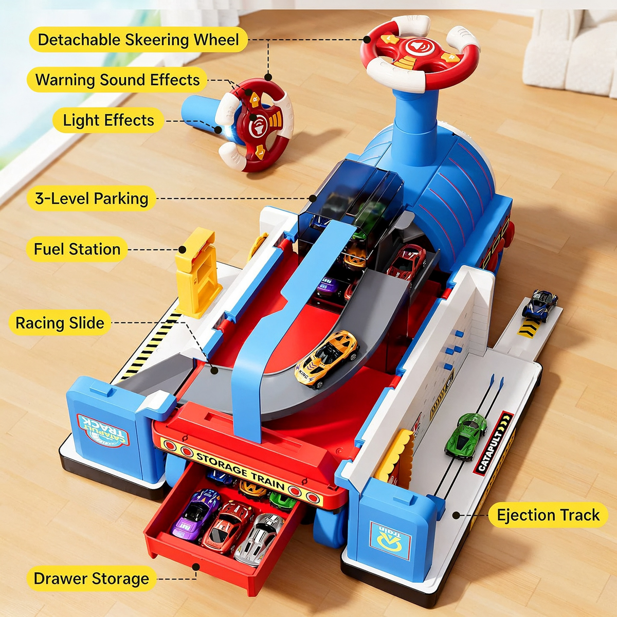 🥳2026 HOT SALE🥳💞50K+ SOLD! 🚂🎁 50% OFF! Large Rideable Toy Train – 4 play modes: push, pull, sit & play. Includes 6/12 die-cast cars & storage wagons. Safe, sturdy, ages 4-6. Perfect Christmas gift! 🛡️✨