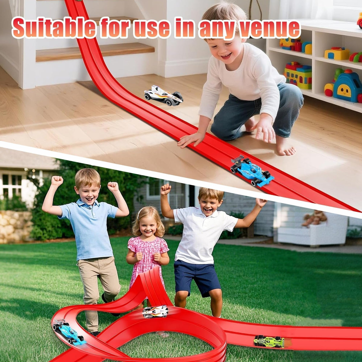🥳2026 HOT SALE🥳💞50K+ SOLD! 🚗✨ DIY Racing Track Set – 13.1ft flexible track, suction cups & 4 alloy cars. Kids build loops & ramps, no tools needed. Screen-free fun! 🎁💪