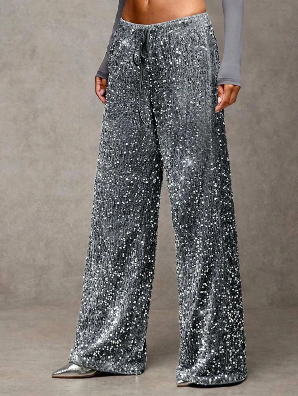 🥳2026 HOT SALE🥳💞50K+ SOLD!👵✨ LAST DAY 50% OFF! Sequin Sparkle Wide Leg Pants – Elastic waistband, easy pull-on. Dress up for parties or down for daily glam. Feel fabulous! 🎉👖