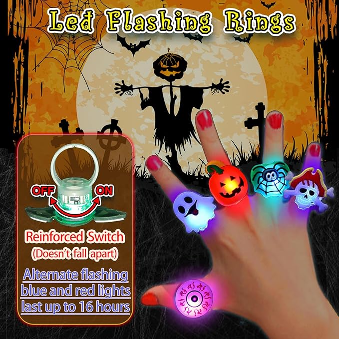 🥳2026 HOT SALE🥳💞50K+ SOLD!🎃👻 50% OFF! LED Halloween Glowing Ring – 50pcs assorted set, no repeats! Pumpkin, ghost, skull & bat shapes. Flash red & blue – perfect for trick-or-treat! 🎁✨