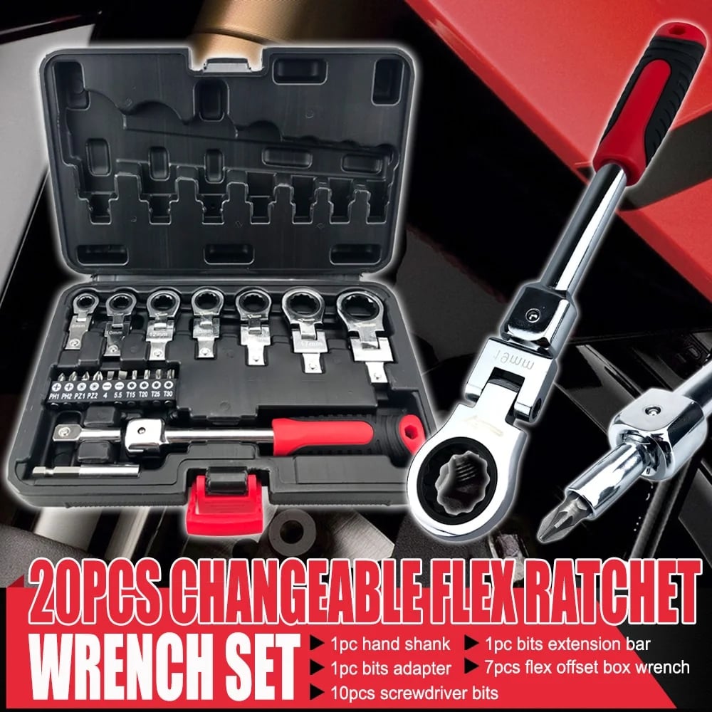 🥳2026 HOT SALE🥳💞50K+ SOLD! 🔧✨ 50% OFF! 20-Piece Ratchet Wrench Set – CR-V steel, 72-tooth, 180° flexible head, replaceable sockets. Saves effort in tight spaces. For car, bike & home repairs! 🛡️💪