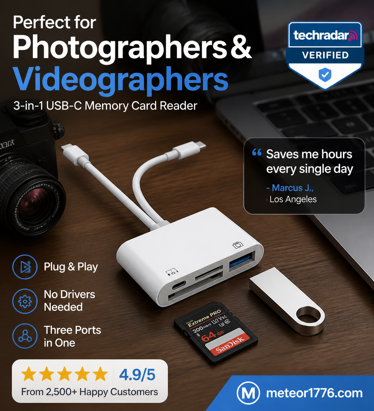 🥳2026 HOT SALE🥳💞50K+ SOLD! 💾🔌 50% OFF! 3-in-1 USB-C Memory Card Reader – reads SD, microSD & CF cards. Plug & play, fast transfer. For phone, laptop & Android! 🔥📱
