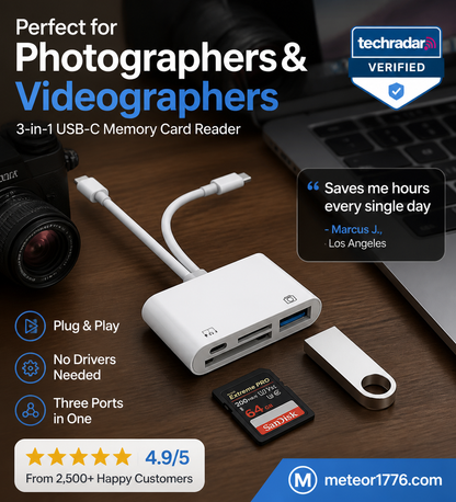 🥳2026 HOT SALE🥳💞50K+ SOLD! 💾🔌 50% OFF! 3-in-1 USB-C Memory Card Reader – reads SD, microSD & CF cards. Plug & play, fast transfer. For phone, laptop & Android! 🔥📱