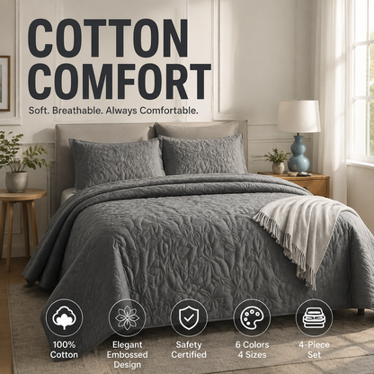 🥳2026 HOT SALE🥳💞50K+ SOLD! 🛏️✨ 50% OFF! 100% Cotton Bedding 4-Piece Set – embossed floral pattern, breathable & certified safe. Duvet cover, sheet & 2 pillowcases. Cosy all year round! 🛡️💚