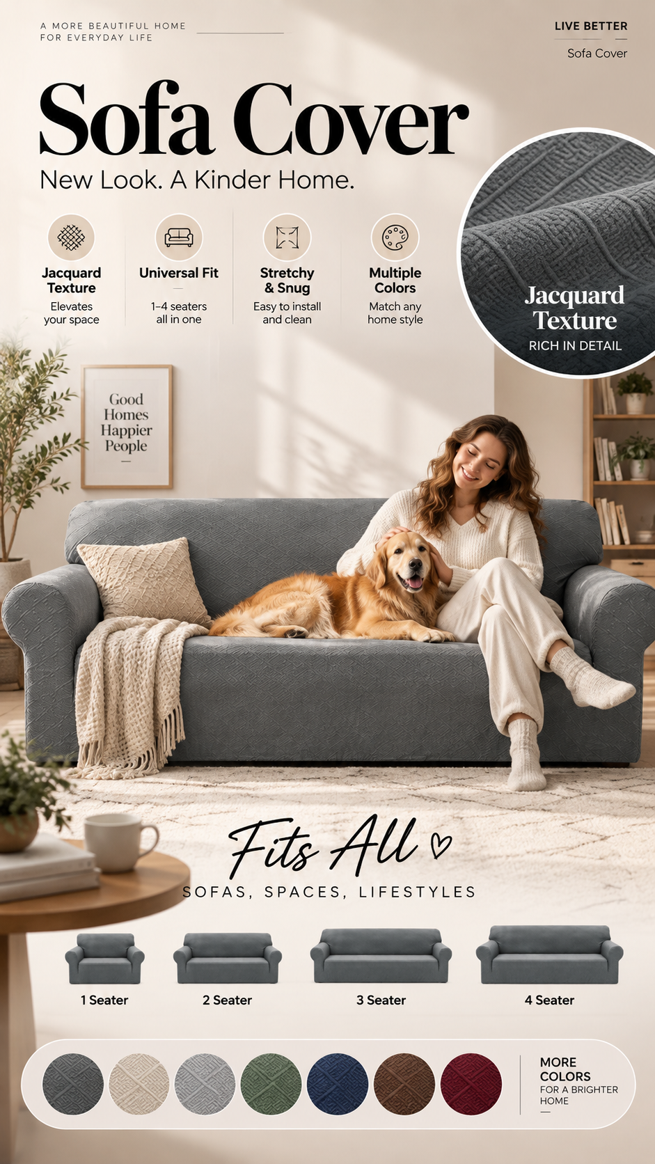 🥳2026 HOT SALE🥳💞50K+ SOLD! 🛋️✨ 50% OFF! Jacquard Sofa Cover – high-stretch fit, anti-slip straps & foam rods. Pet-friendly, breathable & machine washable. Refresh your sofa! 🛡️✅