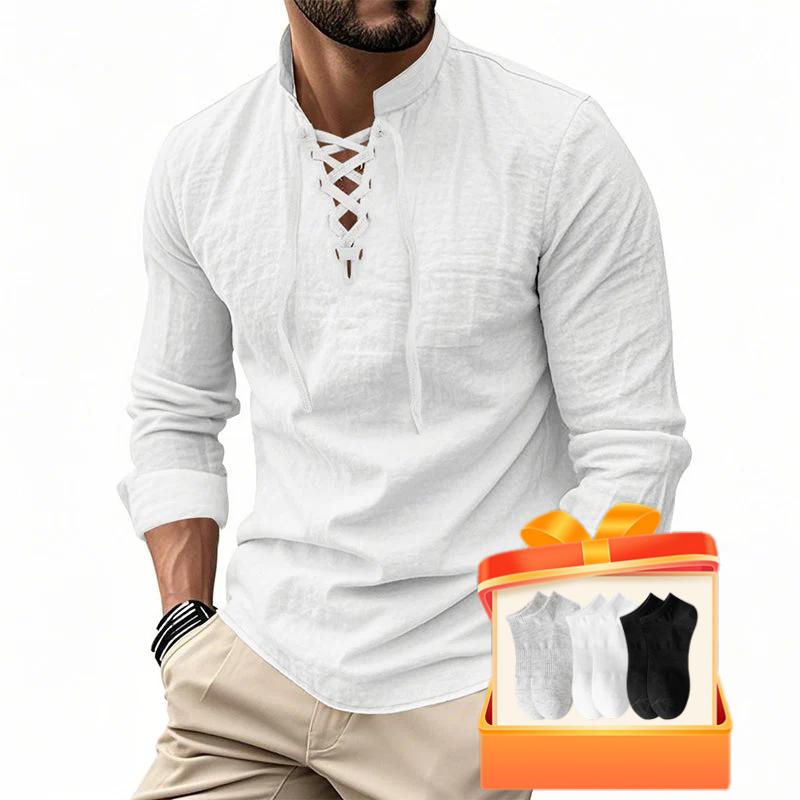 🥳2026 HOT SALE🥳💞50K+ SOLD!👔🧥 50% OFF! Men's Casual Lace-Up Shirt – Smart in seconds! No-tie modern collar, soft breathable cotton. Effortless style for coffee dates or Sunday roasts. ☕👴