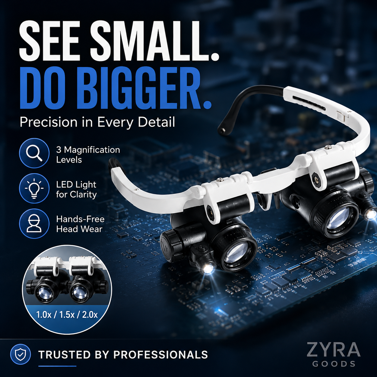 🥳2026 HOT SALE🥳💞50K+ SOLD! 🔍👓 50% OFF! LED Glasses Magnifier – 3 interchangeable lenses: 8x, 15x & 23x magnification. Built‑in LED light for clear viewing – perfect for electronics, jewellery & watch repair! 💡🔧