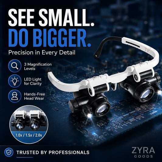 🥳2026 HOT SALE🥳💞50K+ SOLD! 🔍👓 50% OFF! LED Glasses Magnifier – 3 interchangeable lenses: 8x, 15x & 23x magnification. Built‑in LED light for clear viewing – perfect for electronics, jewellery & watch repair! 💡🔧