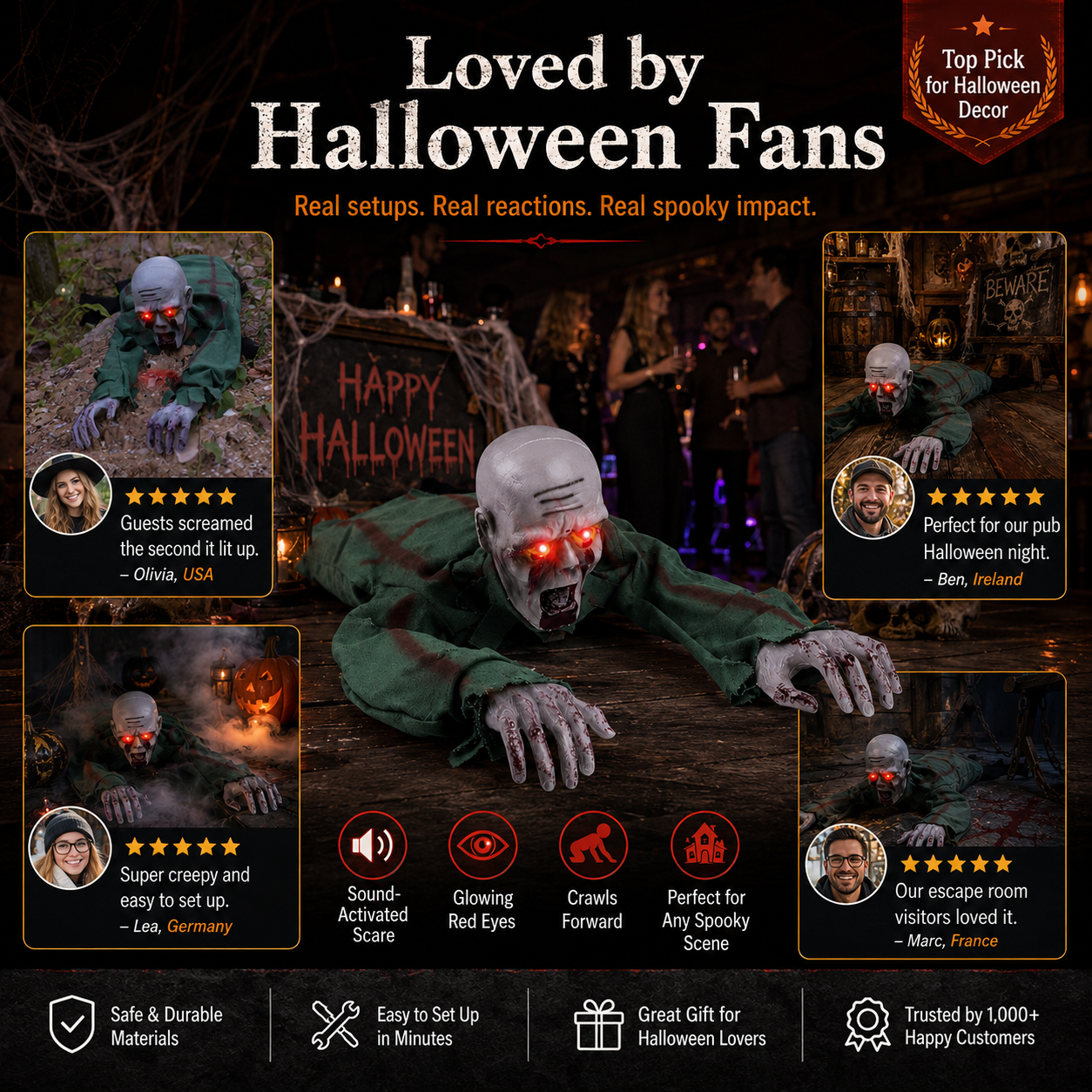 🥳2026 HOT SALE🥳💞50K+ SOLD! 👻🔊 50% OFF! Halloween Crawling Ghost Prop – Motion‑activated, spooky sounds & glowing eyes. 110cm realistic zombie – perfect for yard, graveyard & party scenes! 🎃✨